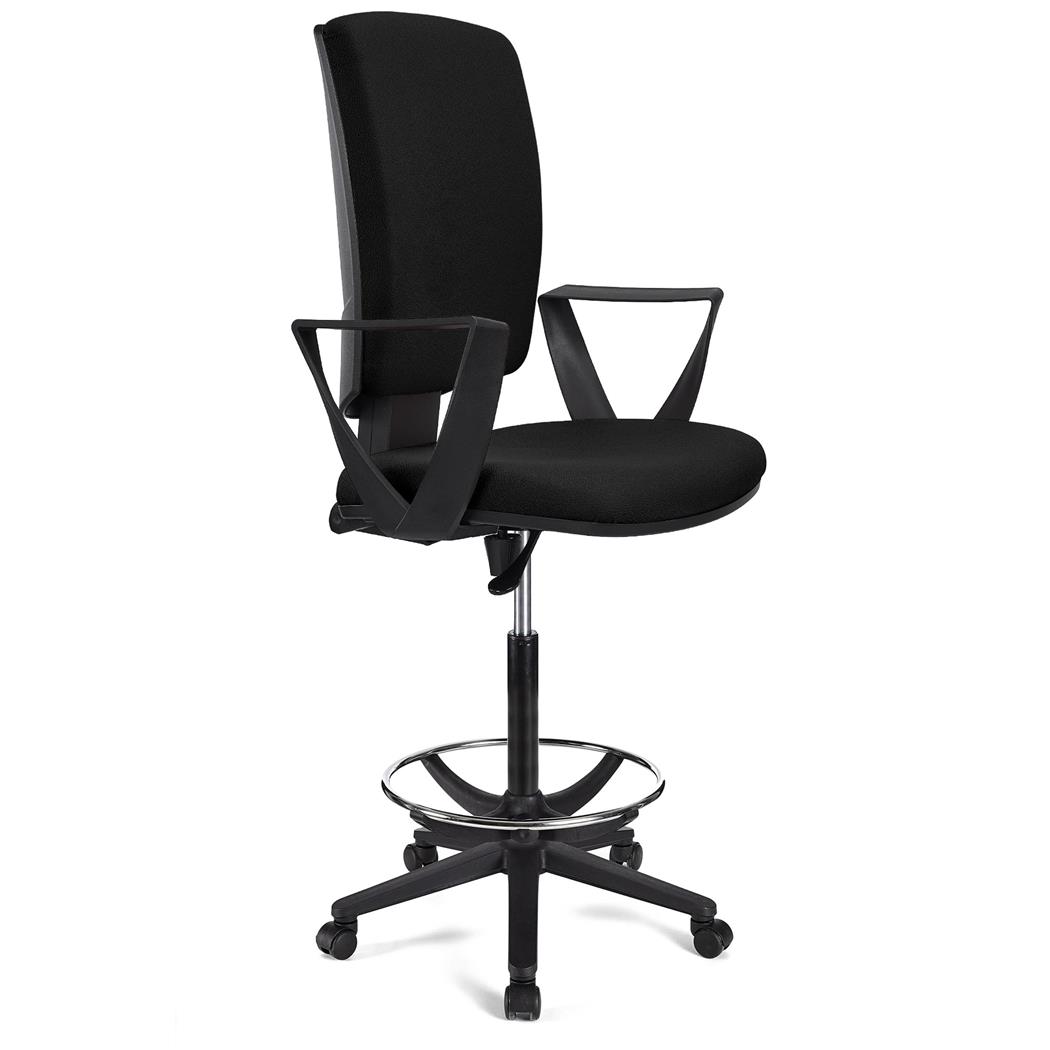 BÜROHOCKER ATLAS STOFF, verstellbare Rückenlehne, dicke Polsterung, Farbe Schwarz