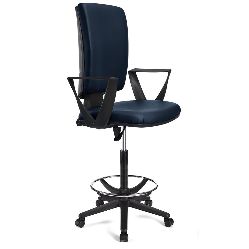 BÜROHOCKER ATLAS LEDER, verstellbare Rückenlehne, dicke Polsterung, Farbe Dunkelblau