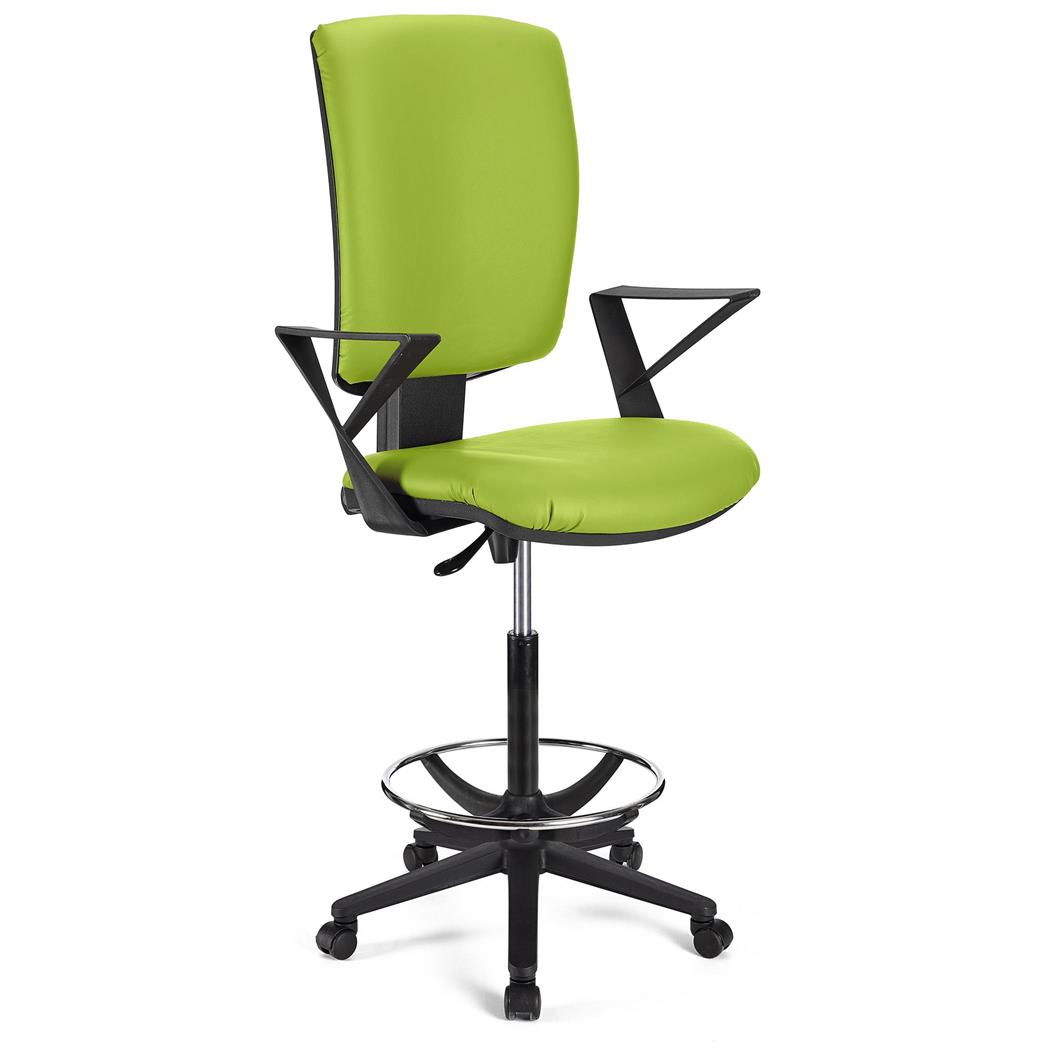 BÜROHOCKER ATLAS LEDER, verstellbare Rückenlehne, dicke Polsterung, Farbe Grün