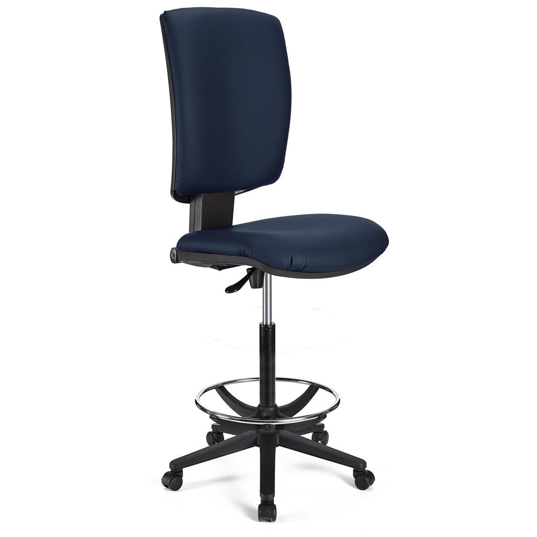 BÜROHOCKER ATLAS OHNE ARMLEHNEN LEDER, verstellbare Rückenlehne, dicke Polsterung, Farbe Dunkelblau
