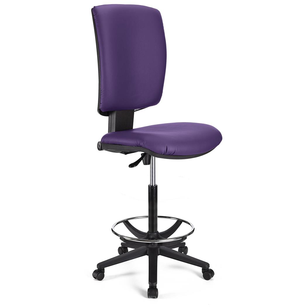 BÜROHOCKER ATLAS OHNE ARMLEHNEN LEDER, verstellbare Rückenlehne, dicke Polsterung, Farbe Lila