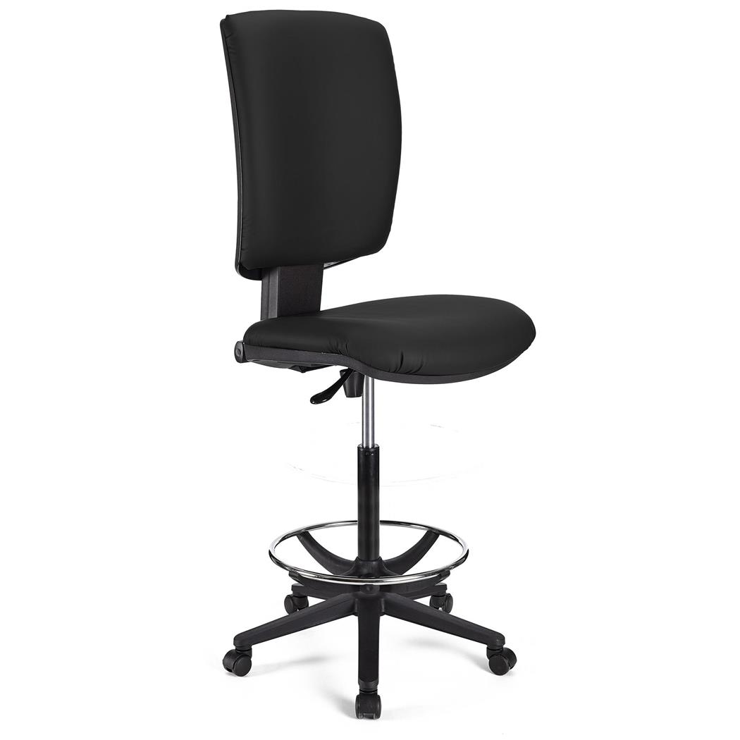 BÜROHOCKER ATLAS OHNE ARMLEHNEN LEDER, verstellbare Rückenlehne, dicke Polsterung, Farbe Schwarz