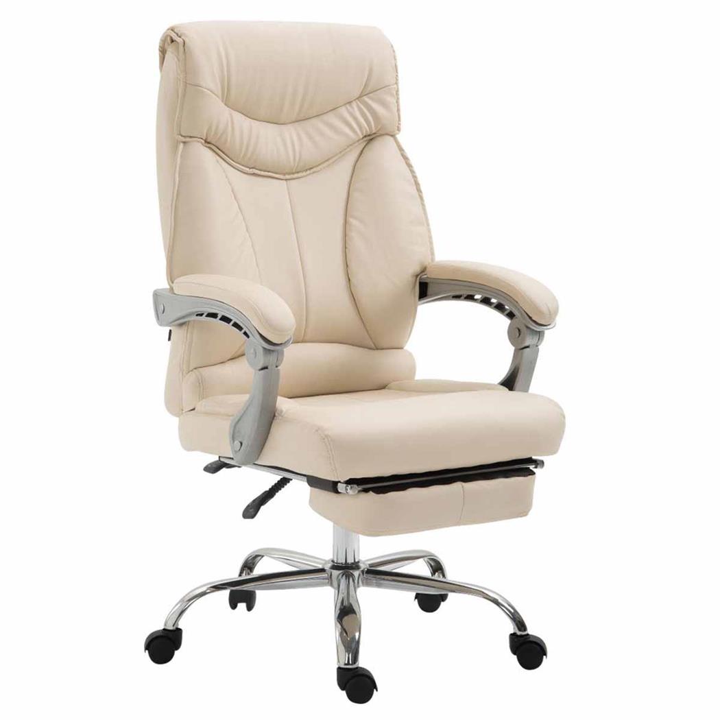 Chefsessel OREGON LEDER, ausziehbare Fußstütze, dicke Polsterung, Kunstlederbezug, Farbe Beige