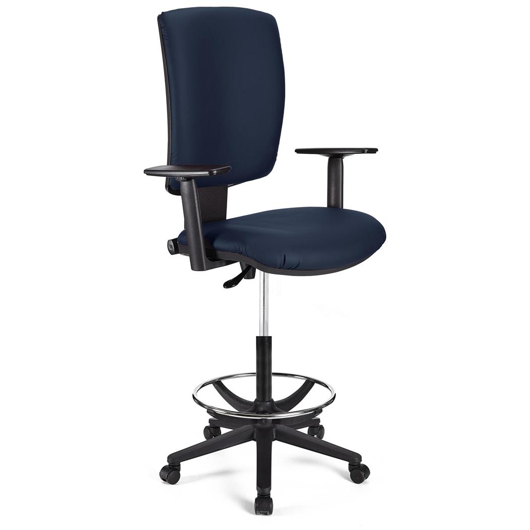 Bürohocker ATLAS PLUS LEDER, verstellbarer Rückenlehne, große Polsterung, Farbe Blau