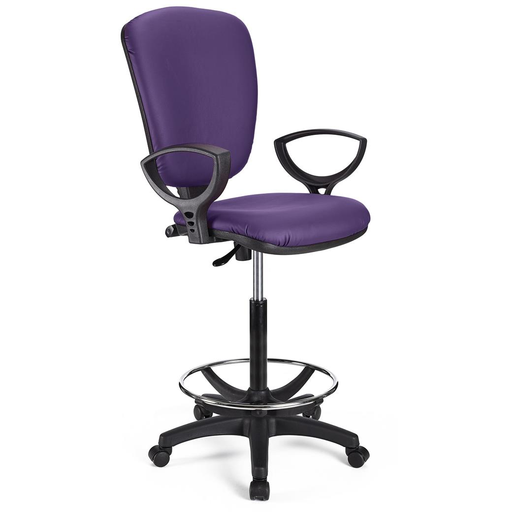 Arbeitshocker KALIPSO LEDER, verstellbare Rückenlehne, dicke Polsterung, Farbe Lila