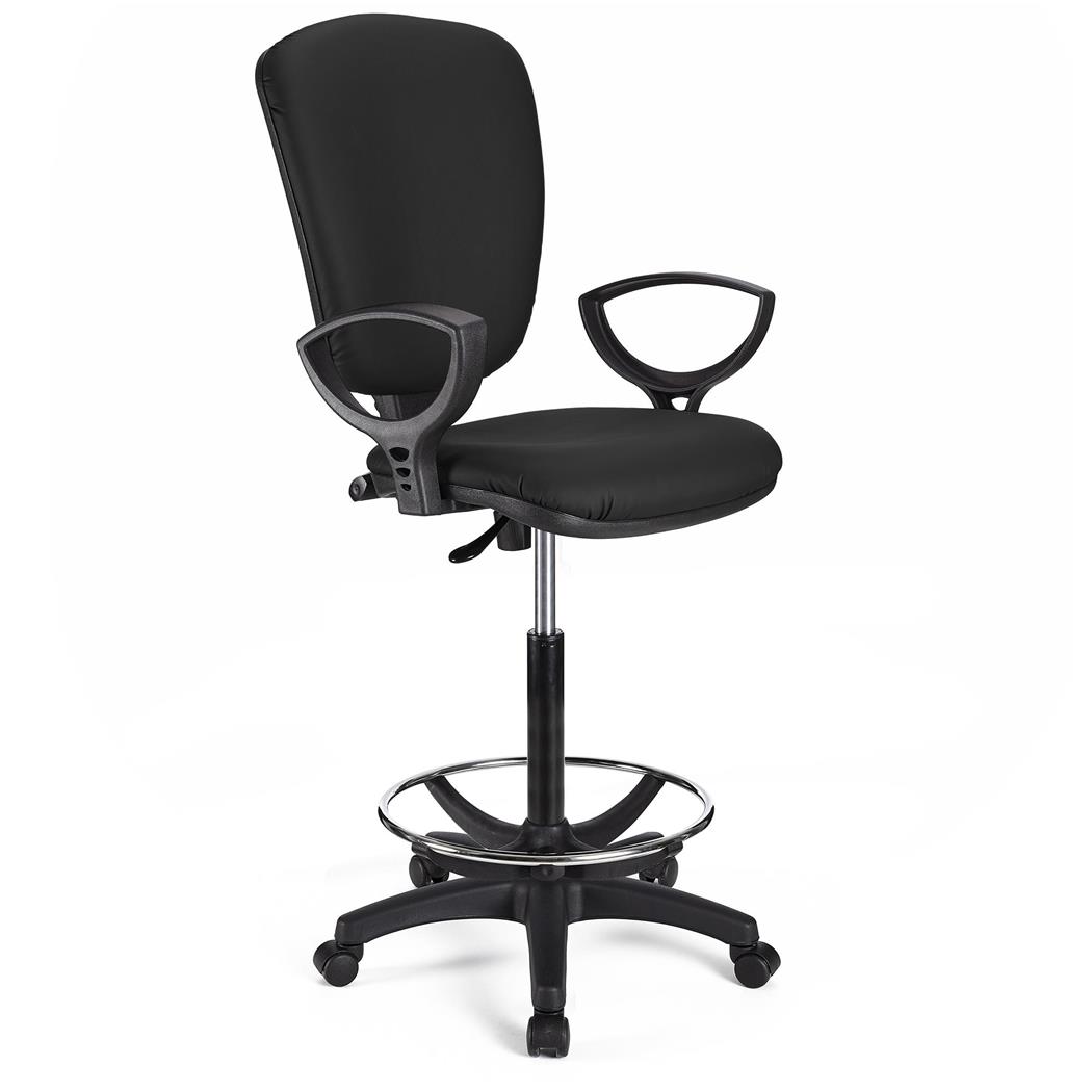 Arbeitshocker KALIPSO LEDER, verstellbare Rückenlehne, dicke Polsterung, Farbe Schwarz