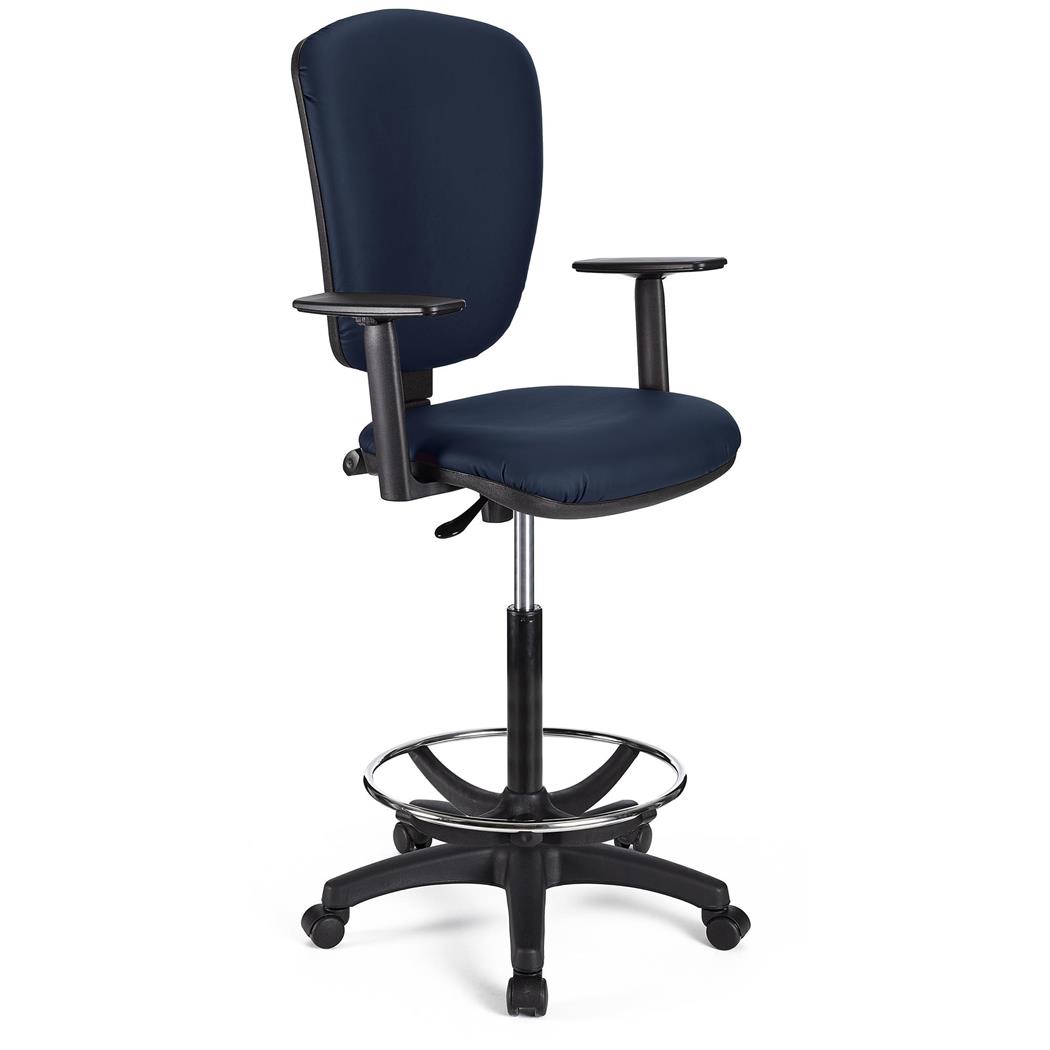Arbeitshocker KALIPSO PLUS LEDER, verstellbare Rückenlehne, dicke Polsterung, Farbe Blau