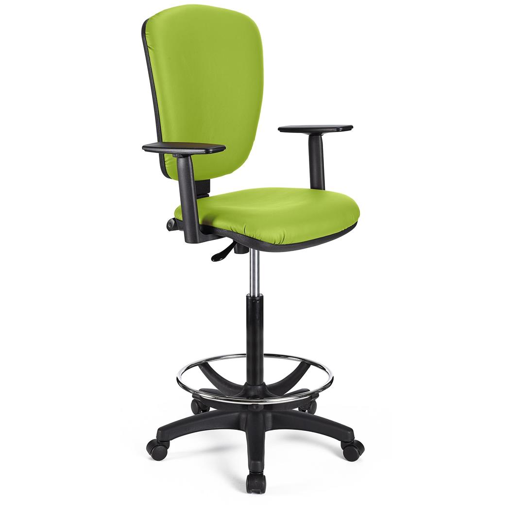 Arbeitshocker KALIPSO PLUS LEDER, verstellbare Rückenlehne, dicke Polsterung, Farbe Grün