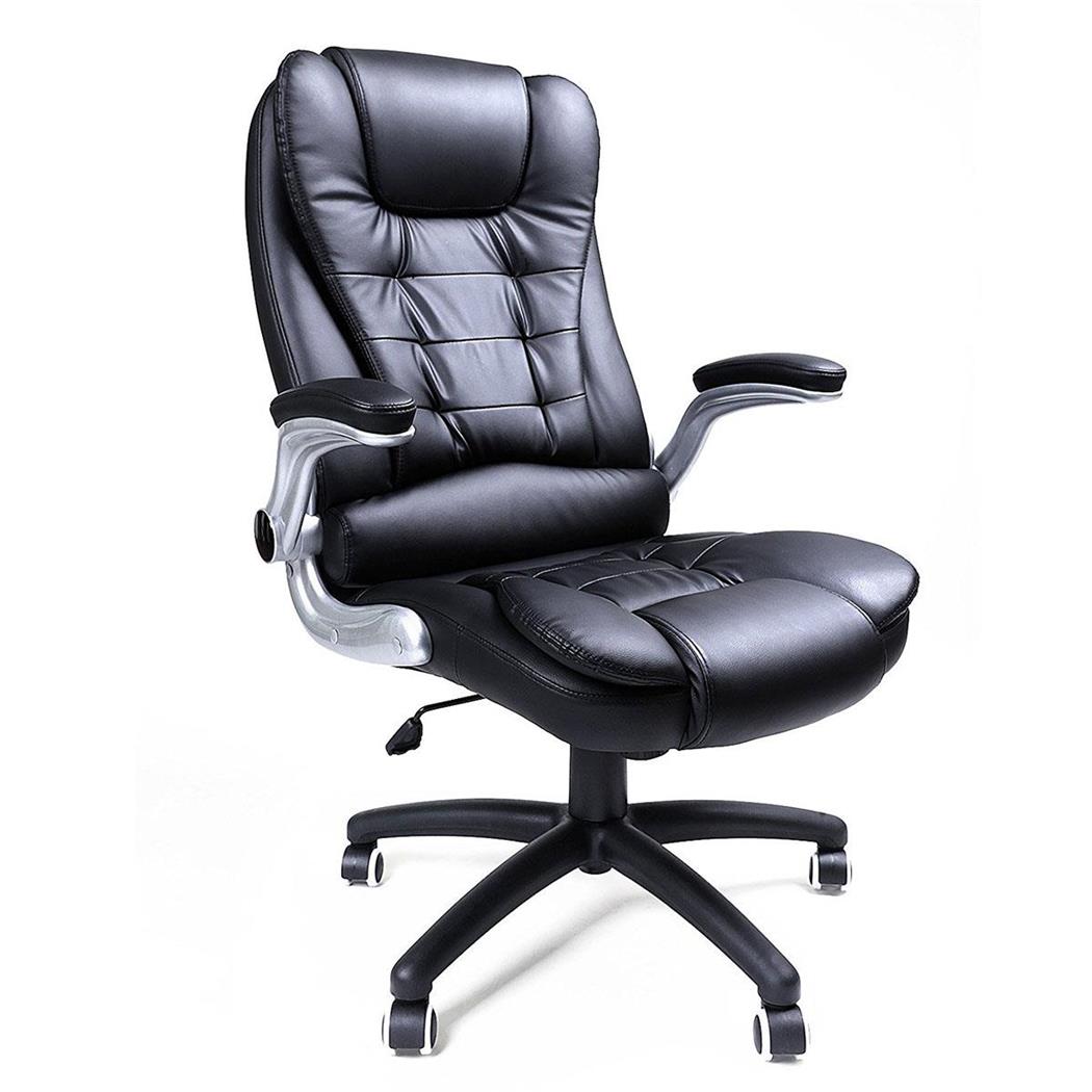 Bürostuhl COCO, elegantes Design mit auffälliger Naht, aufklappbare Armlehnen, Lederbezug, Farbe Schwarz