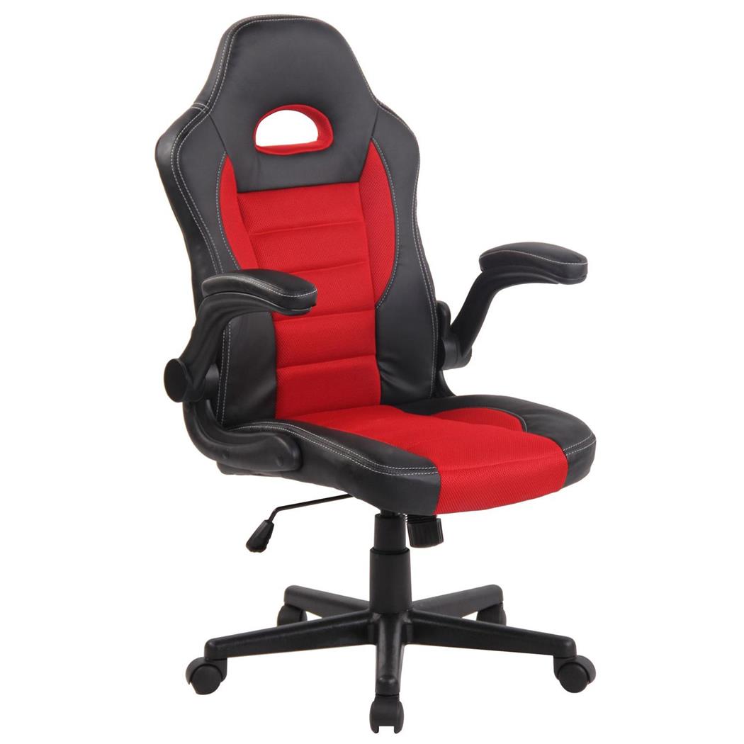 Gamingstuhl LOTUS, klappbare Armlehnen, Leder und atmungsaktiver Netzbezug, Farbe Rot