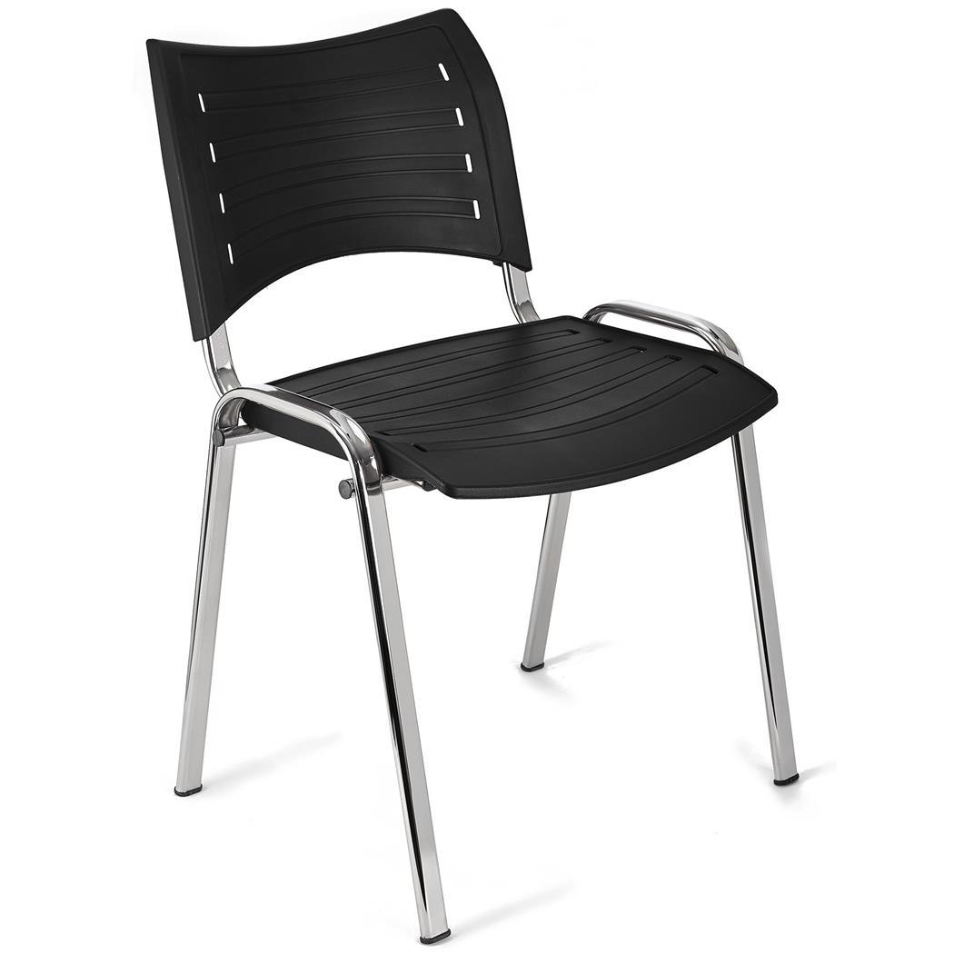 Besucherstuhl ELVA C, stapelbar und sehr praktisch, verchromte Stuhlbeine, Farbe Schwarz