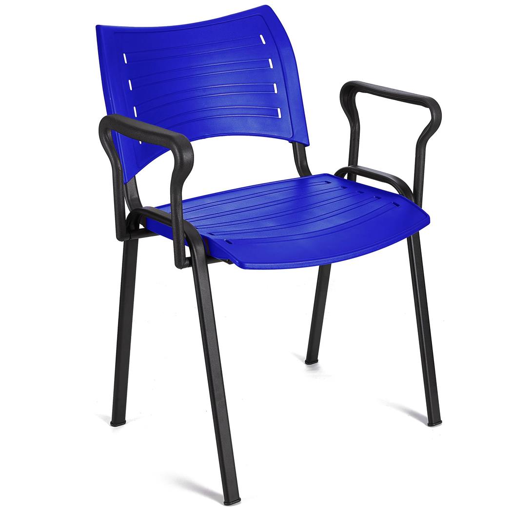 Besucherstuhl ELVA B MIT ARMLEHNEN, stapelbar und sehr praktisch, schwarze Stuhlbeine, Farbe Blau