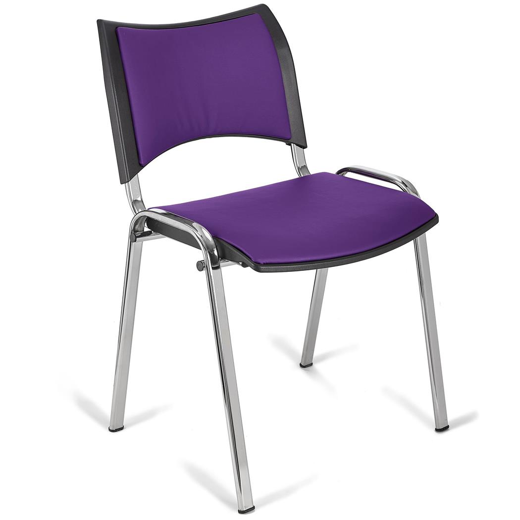 Besucherstuhl ROMEL LEDER, bequeme Polsterung, stapelbar, verchromte Stuhlbeine, Farbe Lila
