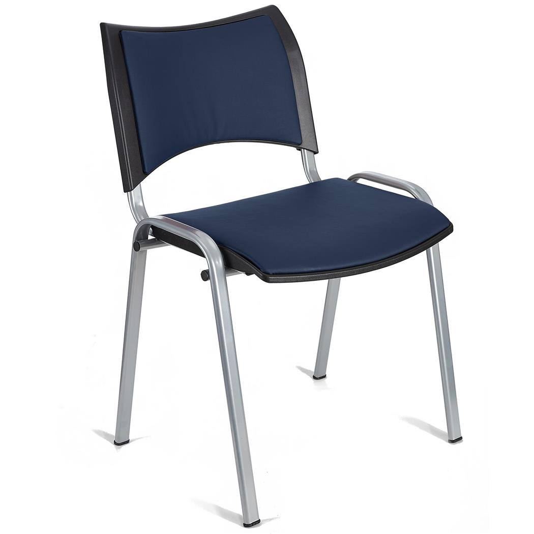 Besucherstuhl ROMEL LEDER, bequeme Polsterung, stapelbar, graue Stuhlbeine, Farbe Blau