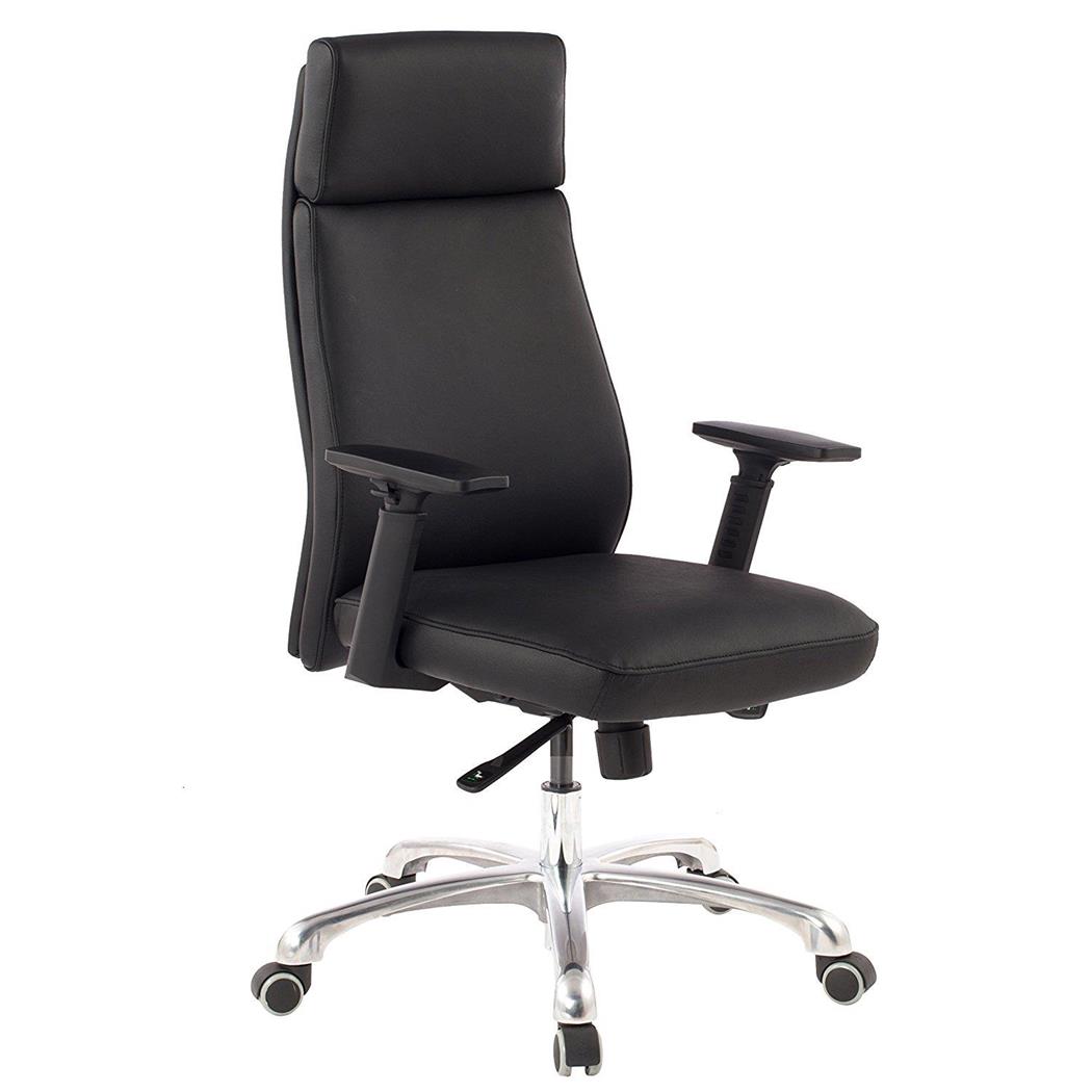 Bürostuhl TRINI, dicke Polsterung, ergonomisch, Metallfußkreuz, Naturlederbezug, Farbe Schwarz