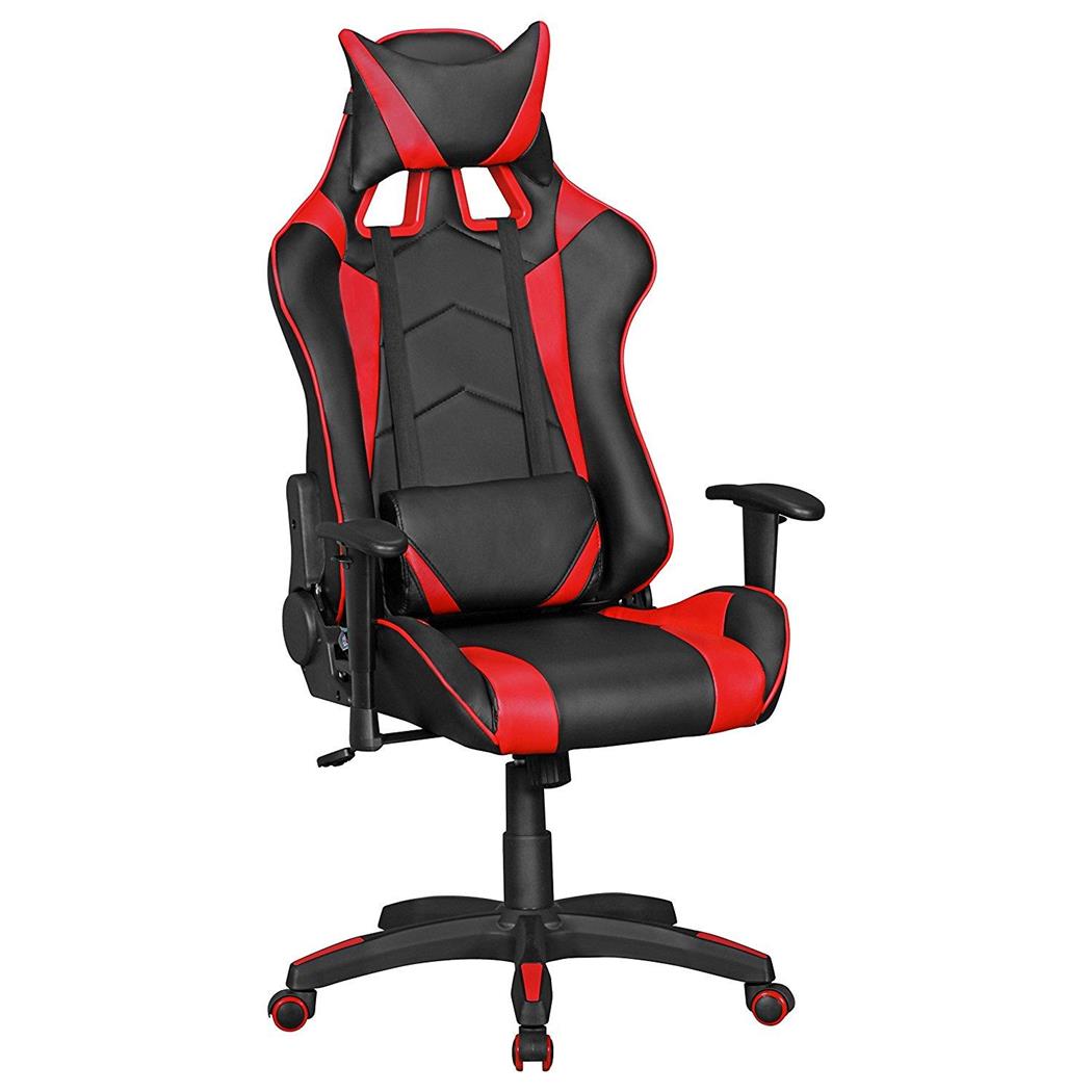 Gaming-Stuhl ORBY LEDER, neigbare Rückenlehne, Lordosekissen, Farbe Schwarz / Rot