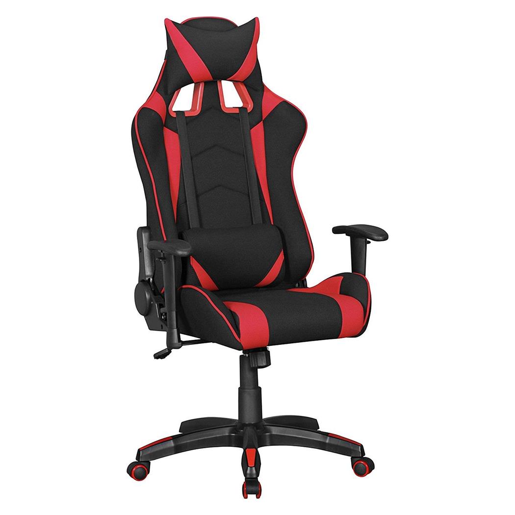 Gaming-Stuhl ORBY STOFF, neigbare Rückenlehne, Lordosekissen, Farbe Schwarz / Rot