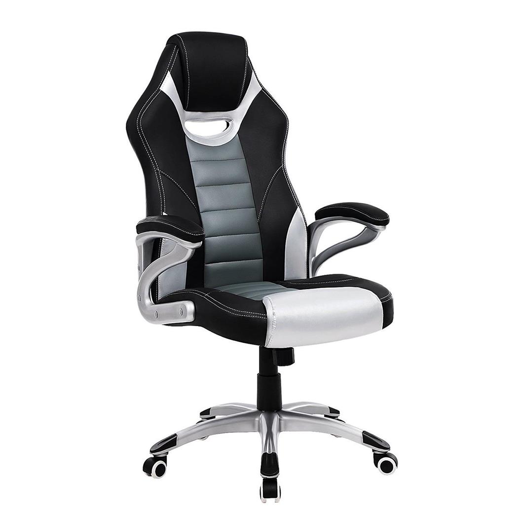 Gamingstuhl OSIRIS, dicke Polsterung, sportliches Design, Kunstlederbezug, Farbe Schwarz, Grau, Silber