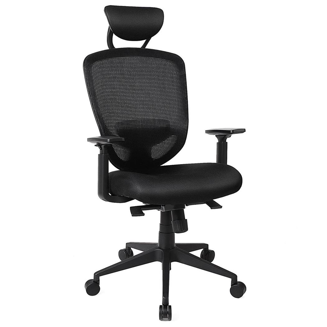 Ergonomischer Bürostuhl VAGU, Lordosenstütze, verstellbare Armlehnen, atmungsaktiver Netzbezug, Farbe Schwarz
