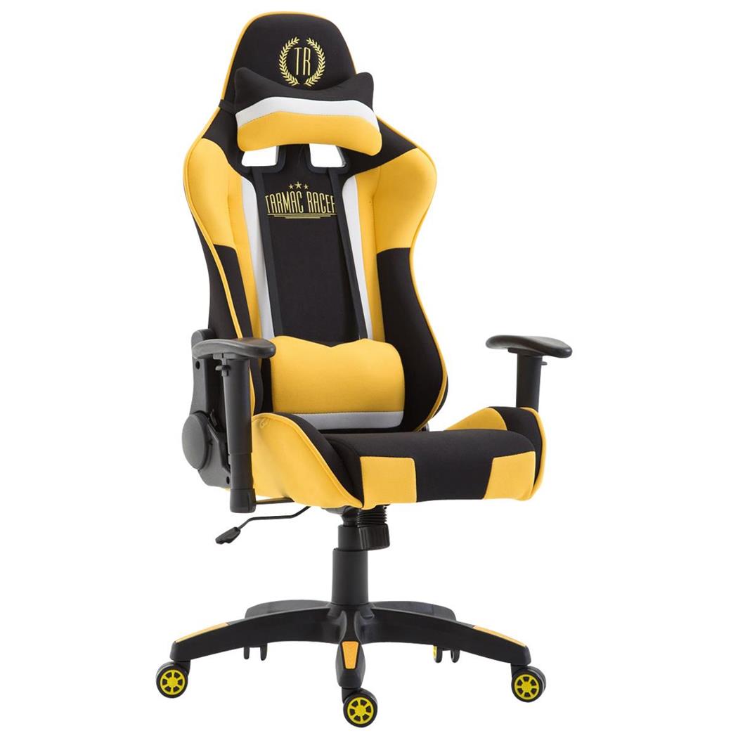 Gaming-Stuhl JEMEX STOFF, neigbare Rückenlehne, inkl. Kissen, Farbe Schwarz/Gelb