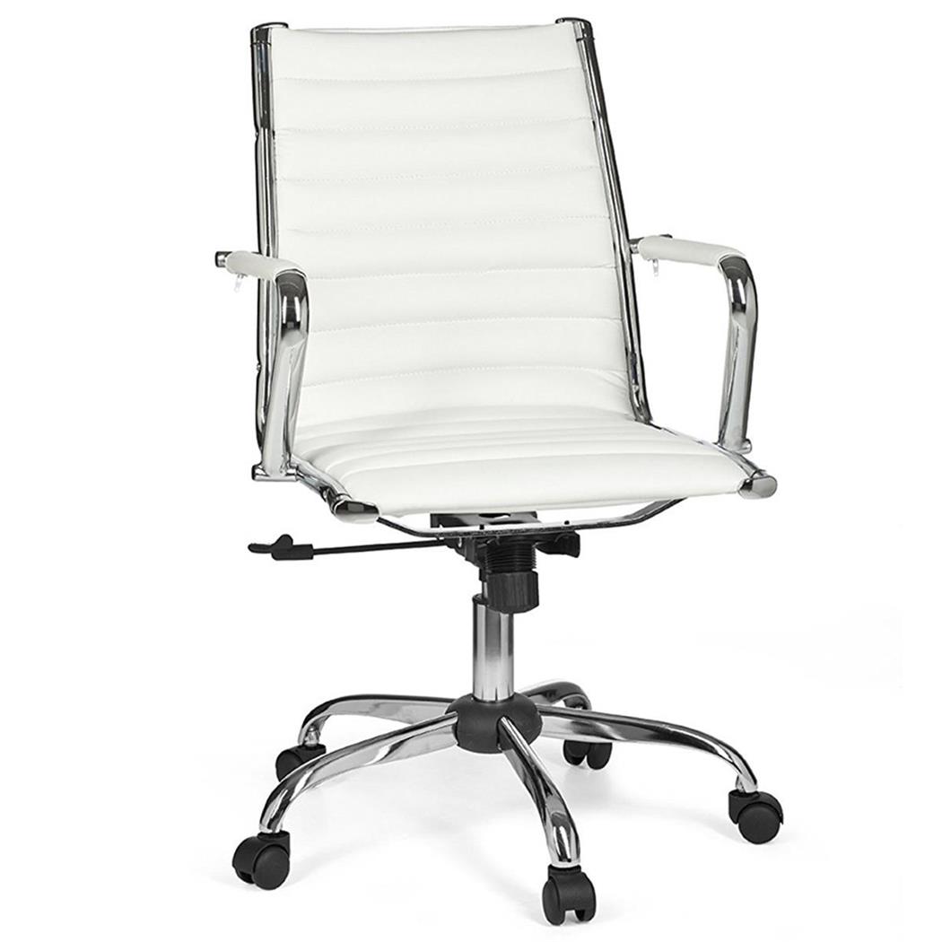 Designerstuhl MENGEN 10, Metallgestell, Lederbezug mit Quersteppung, Farbe Weiß
