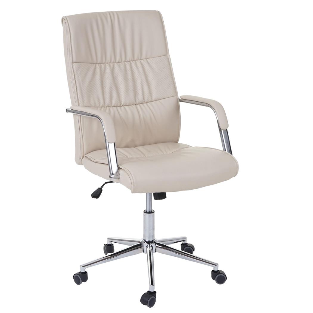 Bürostuhl BIMBA, Fußkreuz und Armlehnen aus Metall, elegantes Design, Lederbezug, Farbe Beige