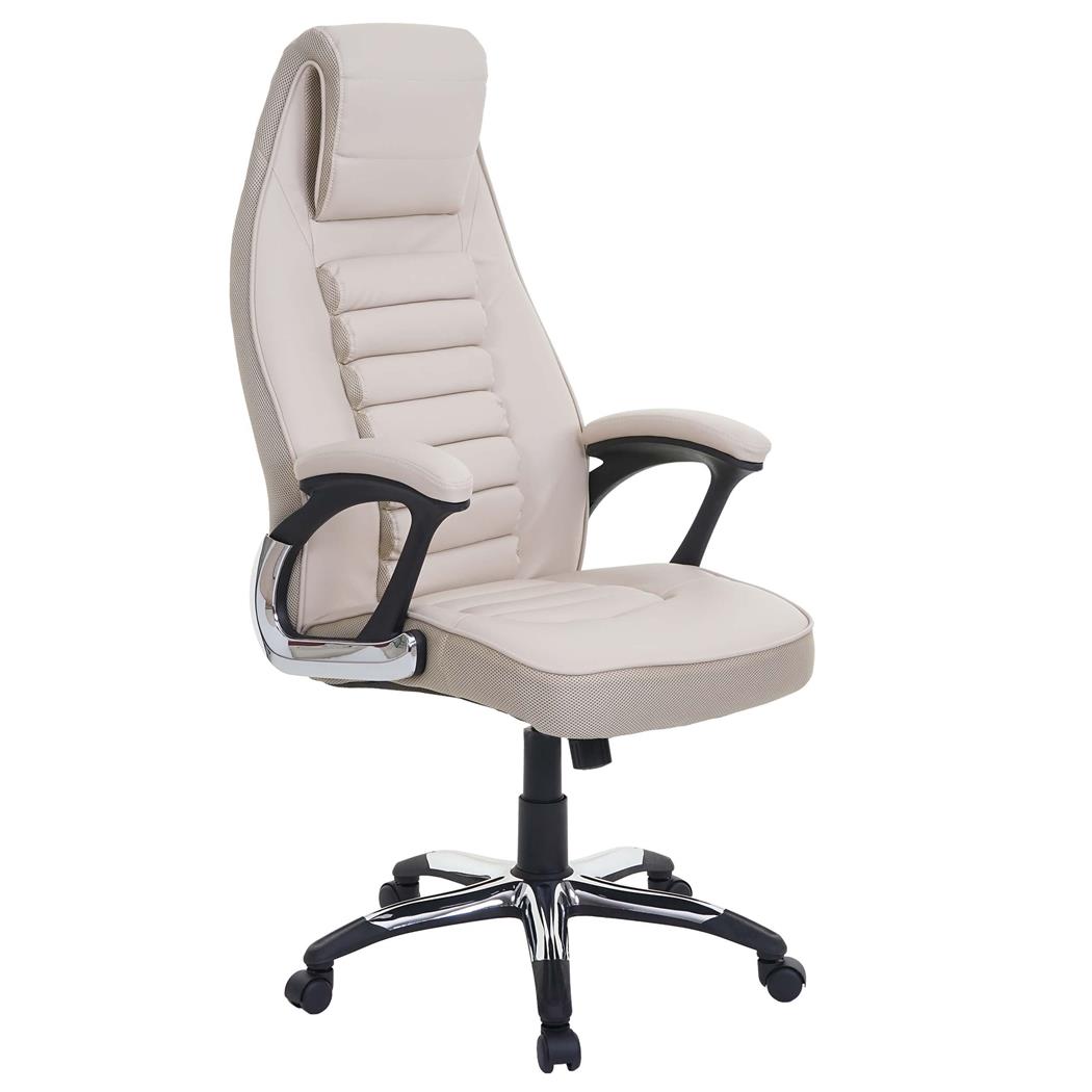 Bürostuhl PANDA, dicke Polsterung, integrierte Kopfstütze, Lederbezug, Farbe Beige