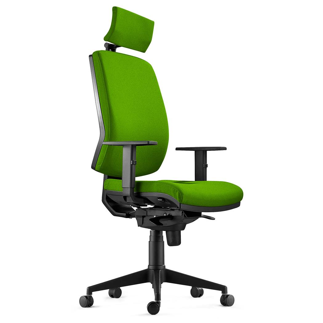 Ergonomischer Bürostuhl OLIVER STOFF mit Kopfstütze, 8h-Nutzung, dicke Polsterung, Farbe Grün