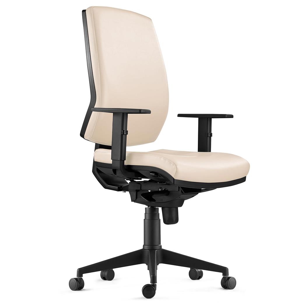 Ergonomischer Bürostuhl OLIVER LEDER, 8h-Nutzung, dicke Polsterung, Farbe Beige