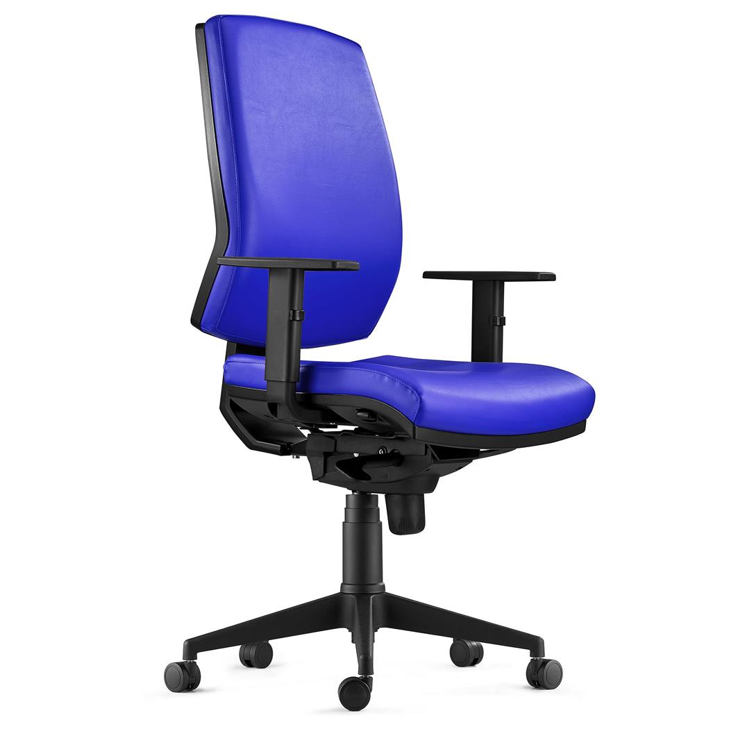 Ergonomischer Bürostuhl OLIVER LEDER, 8h-Nutzung, dicke Polsterung, Farbe Blau