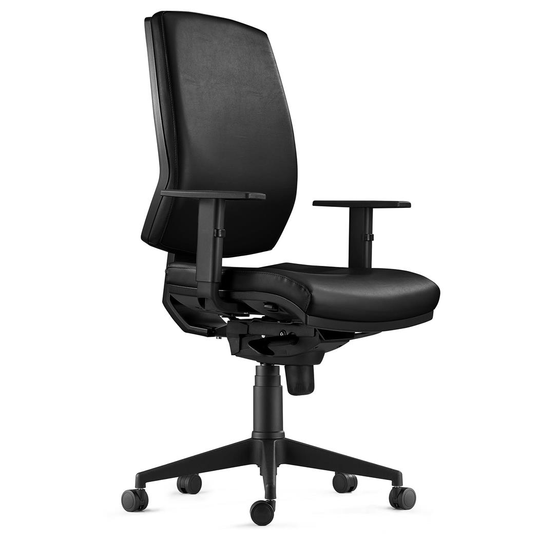 Ergonomischer Bürostuhl OLIVER LEDER, 8h-Nutzung, dicke Polsterung, Farbe Schwarz