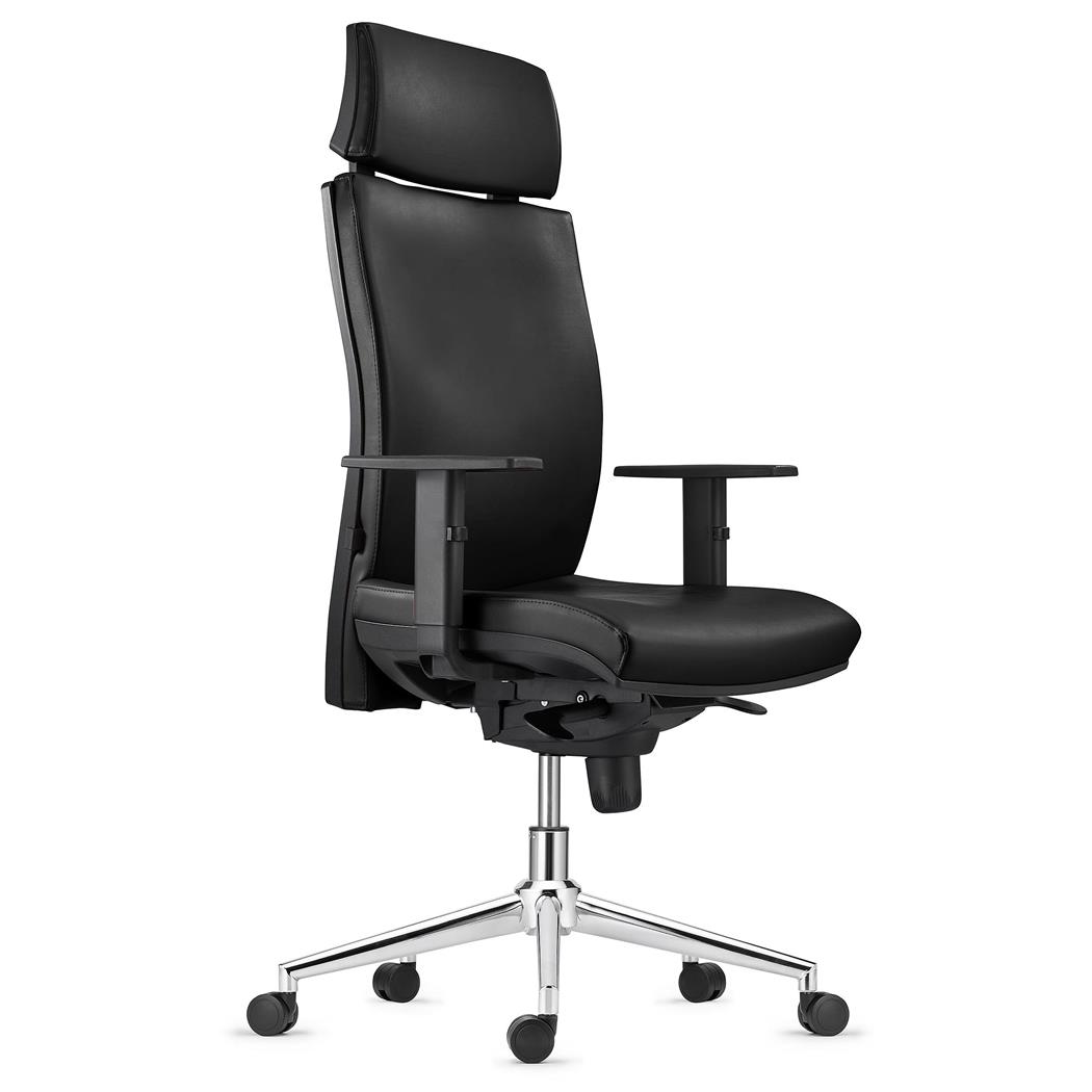 Ergonomischer Bürostuhl MARVEL LEDER METALL, Kopf- und Lordosenstütze, Farbe Schwarz