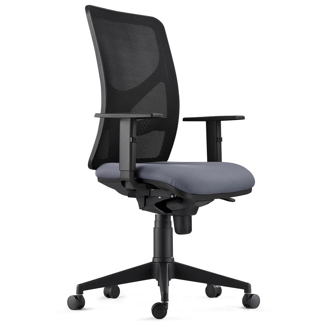 Bürostuhl MILO, verstellbare Armlehnen, Lordosenstütze, Stoffbezug, Farbe Grau