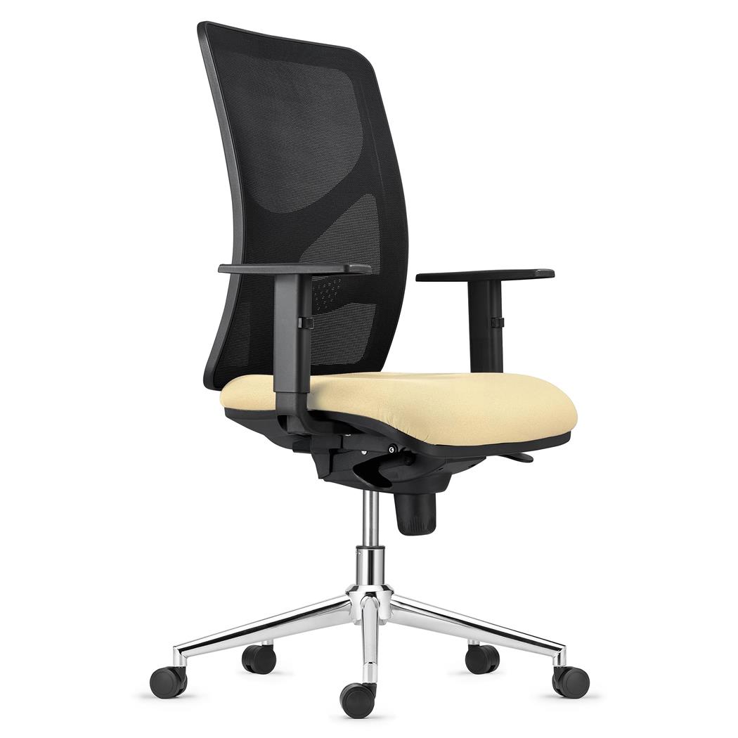 Bürostuhl MILO, Metallfußkreuz, verstellbare Armlehnen, Lordosenstütze, Stoffbezug, Farbe Beige