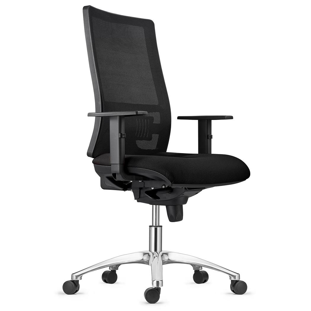 Ergonomischer Bürostuhl EMERSON, Metallfußkreuz, verstellbare Rückenlehne mit Lordosenstütze, Stoffbezug, Farbe Schwarz