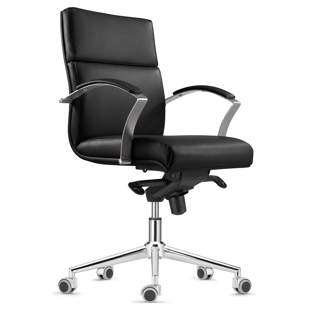 Chefsessel REBAT in Leder, mittelhohe Rückenlehne, Wippfunktion, Farbe Schwarz