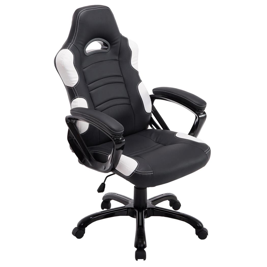 Gaming-Stuhl AUKE, neigbar, sportliches Design, Lederbezug, Farbe Schwarz / Weiß