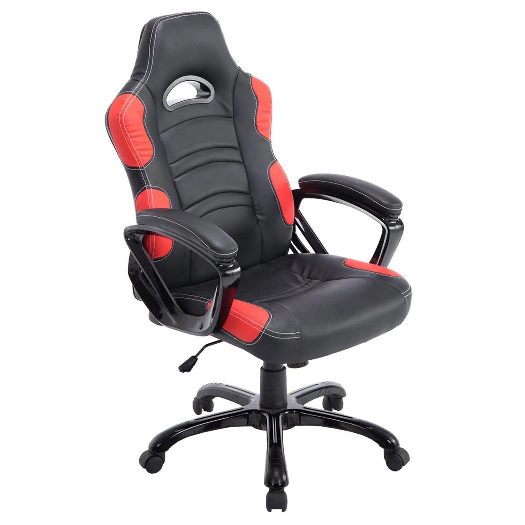 Gaming-Stuhl AUKE, neigbar, sportliches Design, Lederbezug, Farbe Schwarz / Rot
