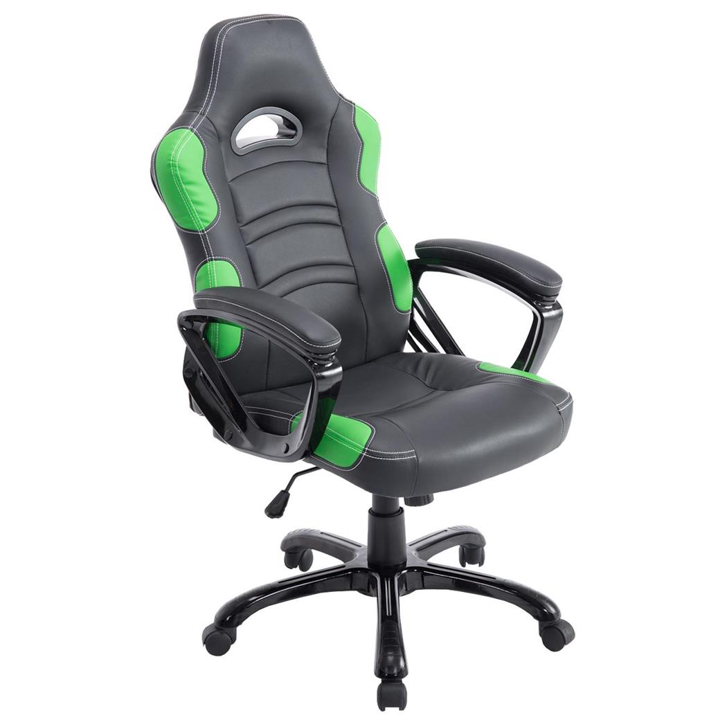 Gaming-Stuhl AUKE, neigbar, sportliches Design, Lederbezug, Farbe Schwarz / Grün
