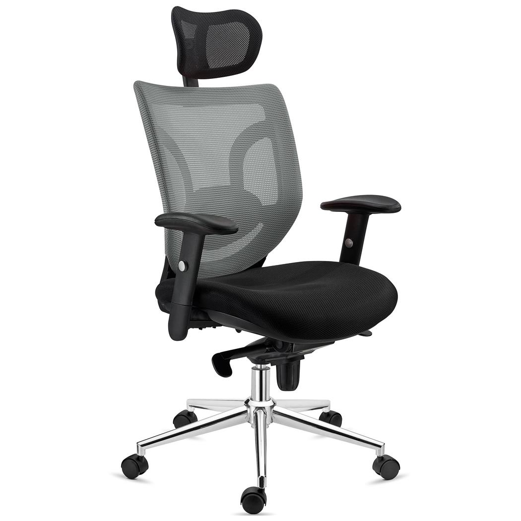 Ergonomischer Bürostuhl LAMBO, 8h-Nutzung , Kopfstütze, unglaubliche Lendenwirbelstütze, Farbe Grau