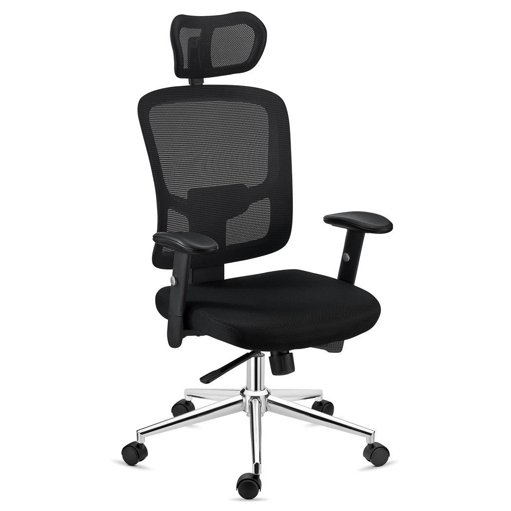 Ergonomischer Bürostuhl MARKO, Kopf- und Lordosenstütze, Synchronmechanik, Farbe Schwarz
