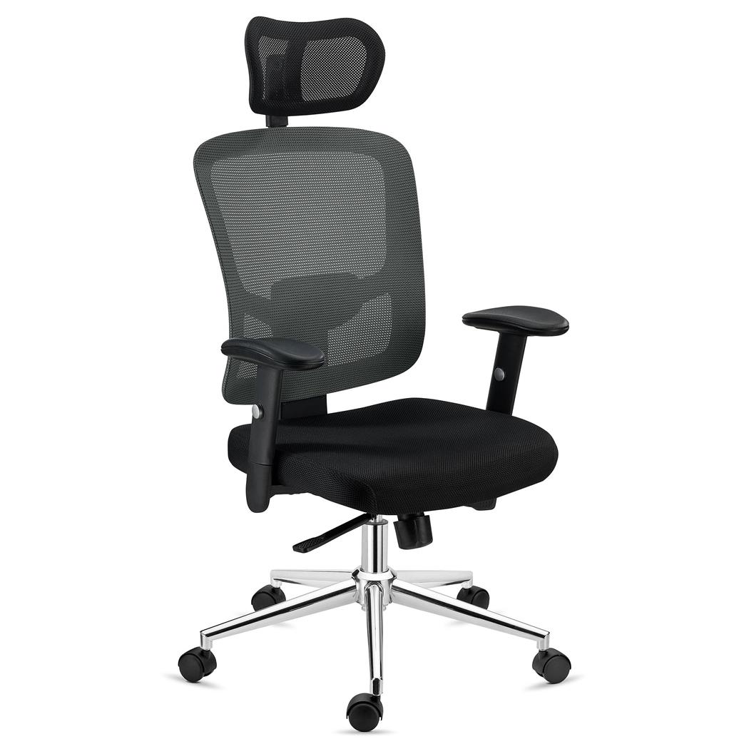 Ergonomischer Bürostuhl MARKO, Kopf- und Lordosenstütze, Synchronmechanik, Farbe Grau
