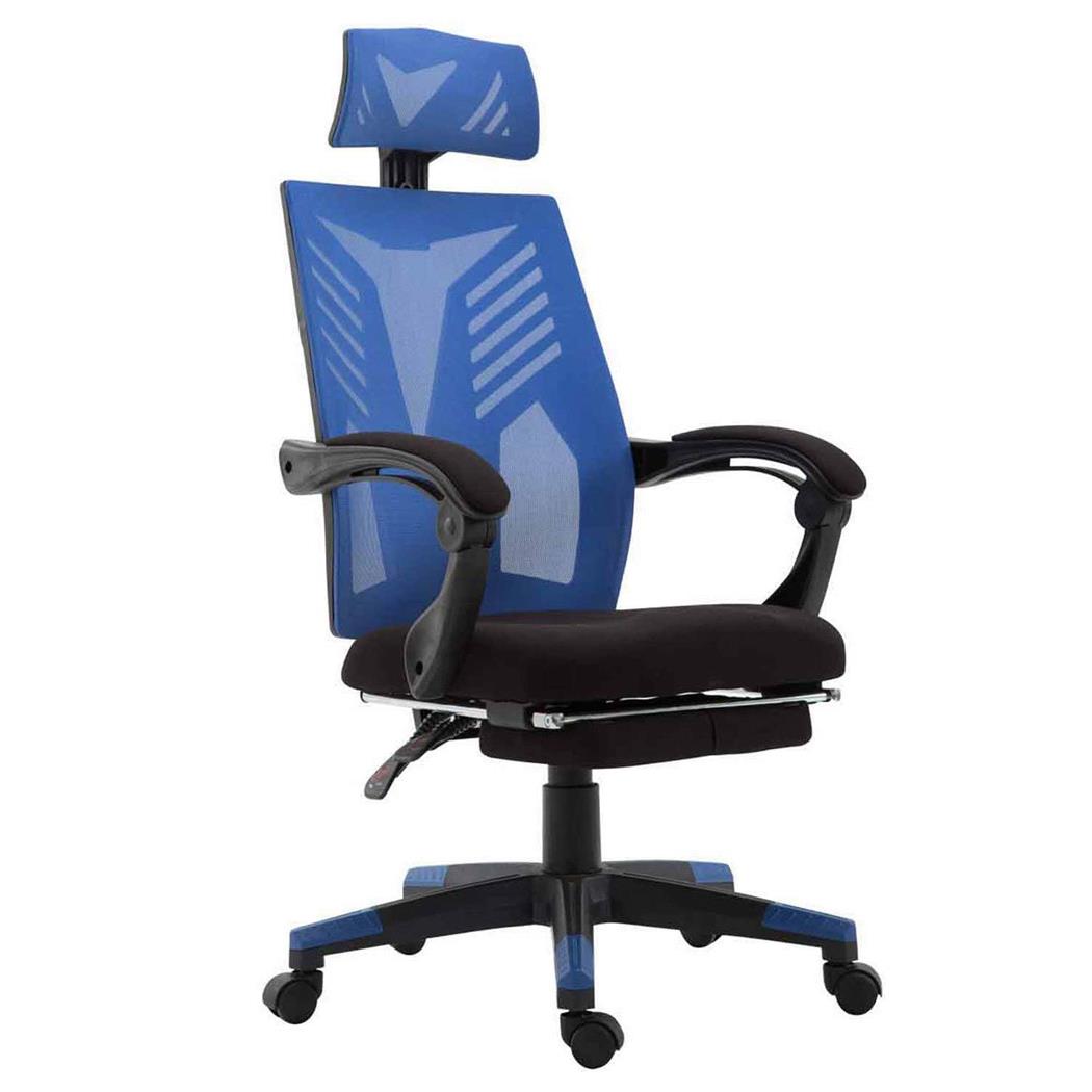 Gamingstuhl NEON BLACK, ergonomisch, ausziehbare Fußablage, atmungsaktiver Netzbezug, Farbe Schwarz / Blau
