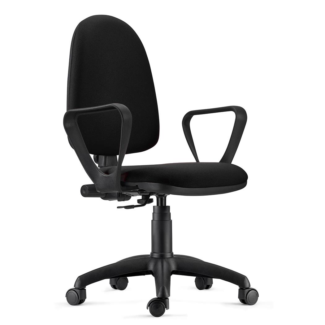 Bürodrehstuhl ANDREA, robust und vielseitig, Stoffbezug, verstellbare Rückenlehne, Armlehnen, Farbe Schwarz