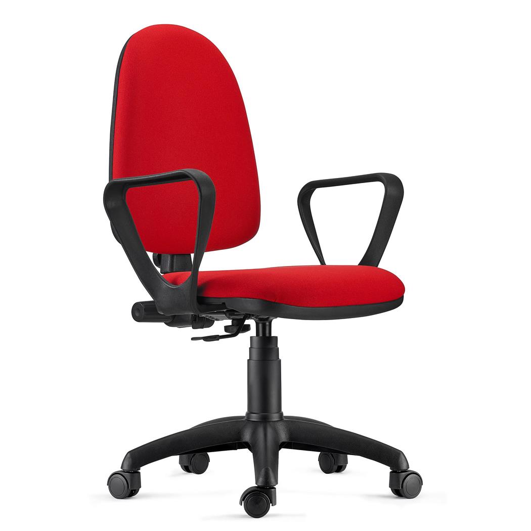 Bürodrehstuhl ANDREA, robust und vielseitig, Stoffbezug, verstellbare Rückenlehne, Armlehnen, Farbe Rot