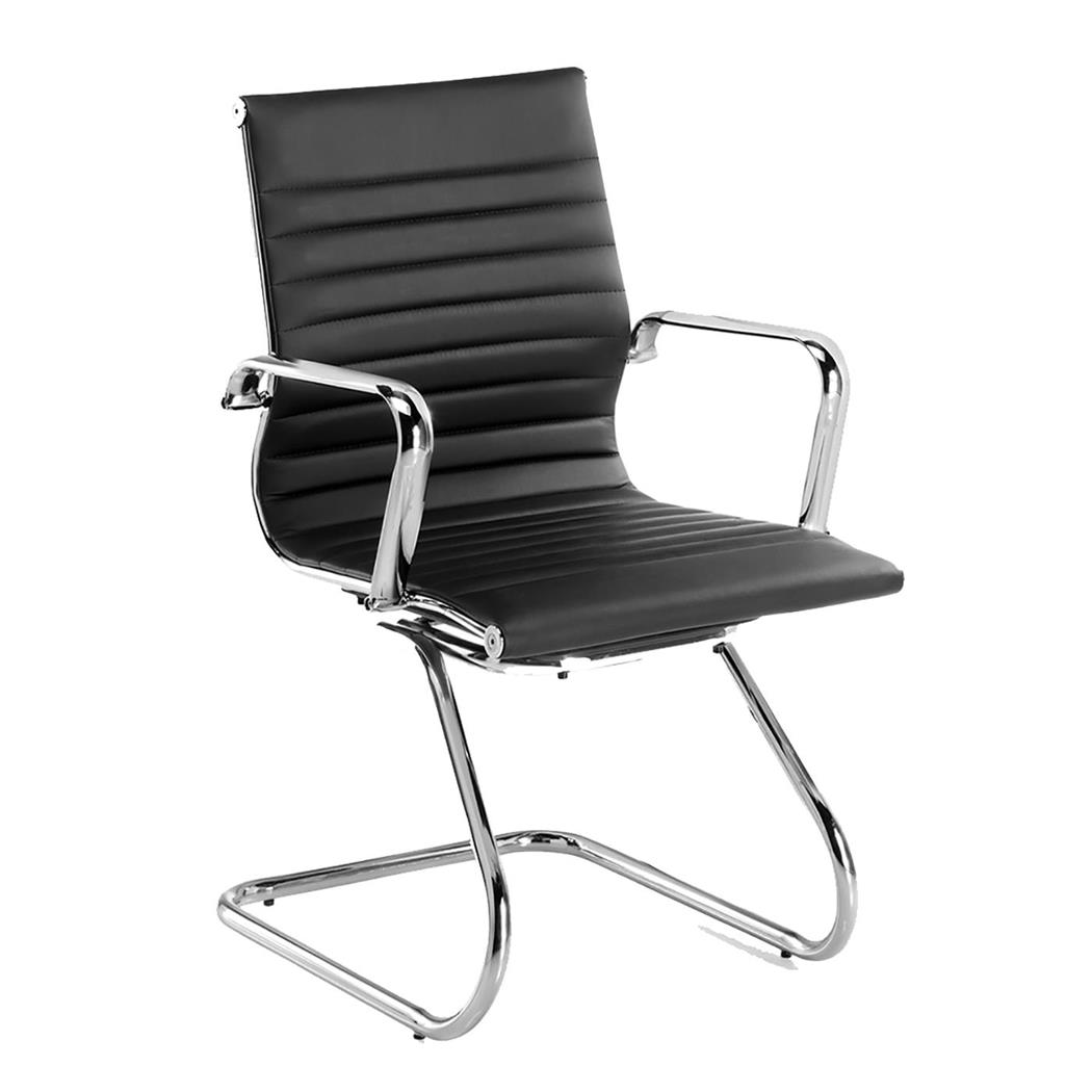 Besucherstuhl DORIS V, verchromtes Metallgestell, elegante Fertigung in Ökoleder, Farbe Schwarz