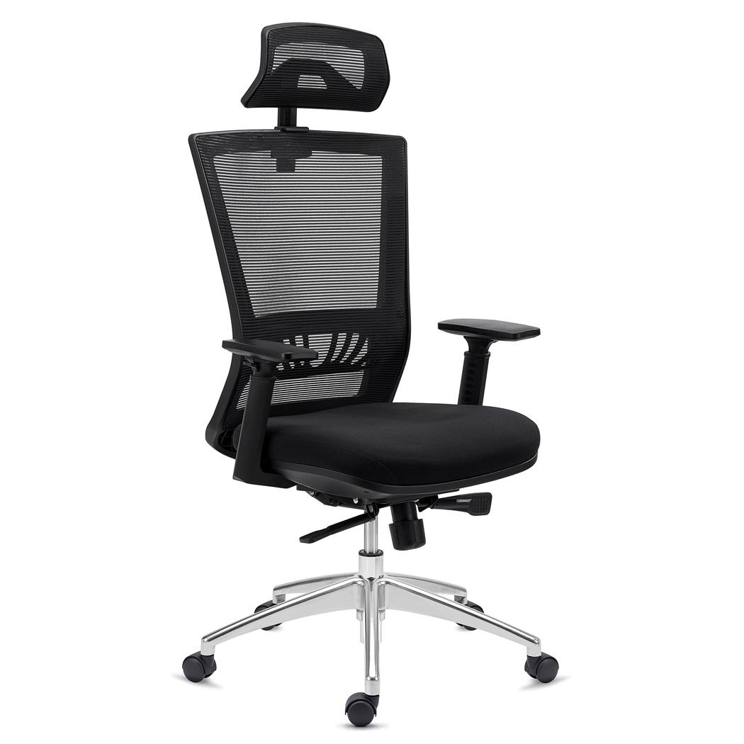 Ergonomischer Bürostuhl MAGNUM ELITE, Kopf- und Lordosenstütze, 8h-Nutzung, Aluminium-Fußkreuz, Farbe Schwarz