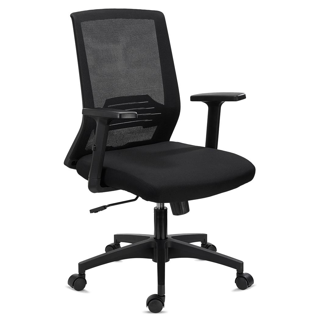 Bürostuhl MIAMI, Lordosenstütze, verstellbare Armlehnen, bequem und robust, Farbe Schwarz