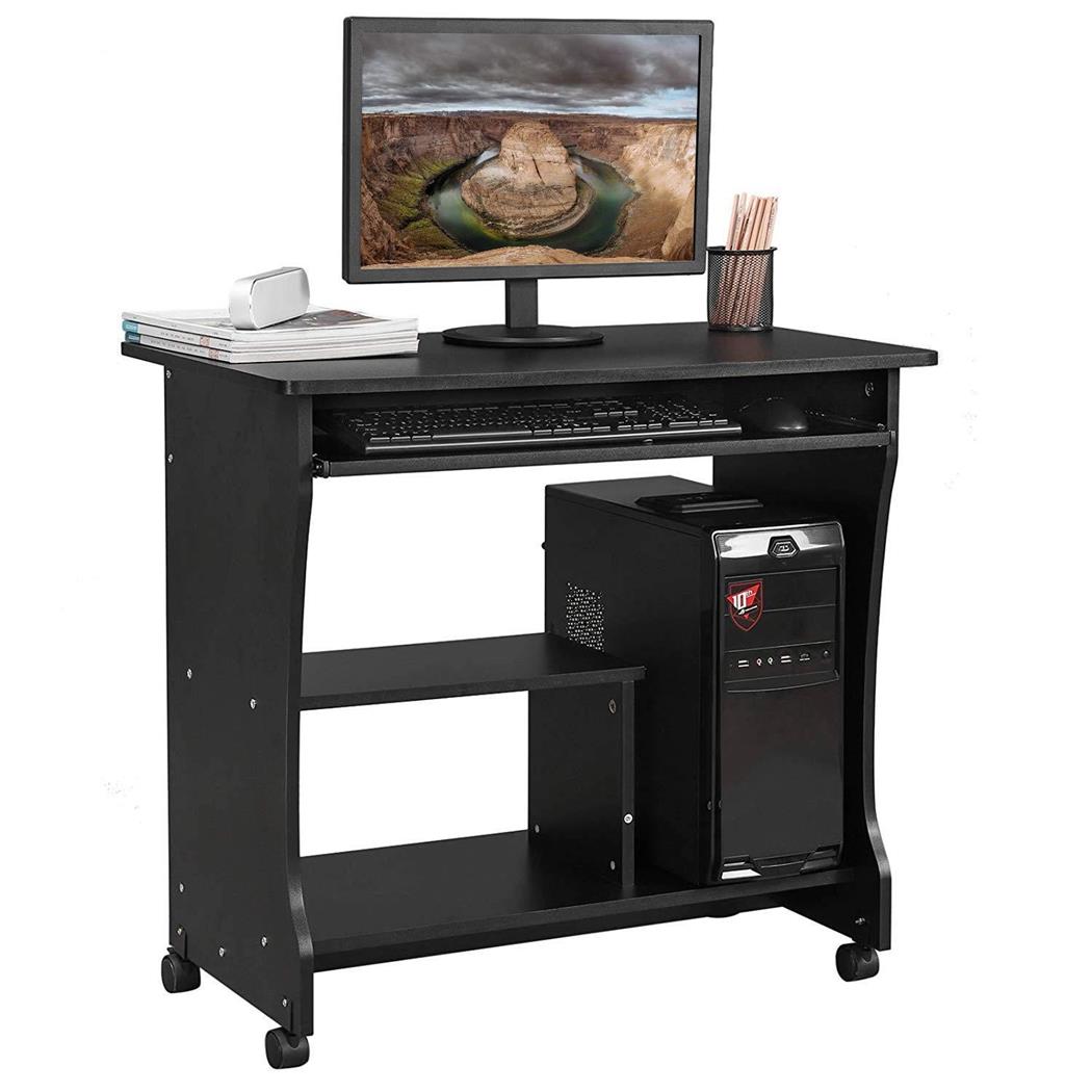 Computertisch mit Rollen KIARA, 80 x 48 x 76 cm, aus Holz, Farbe Schwarz