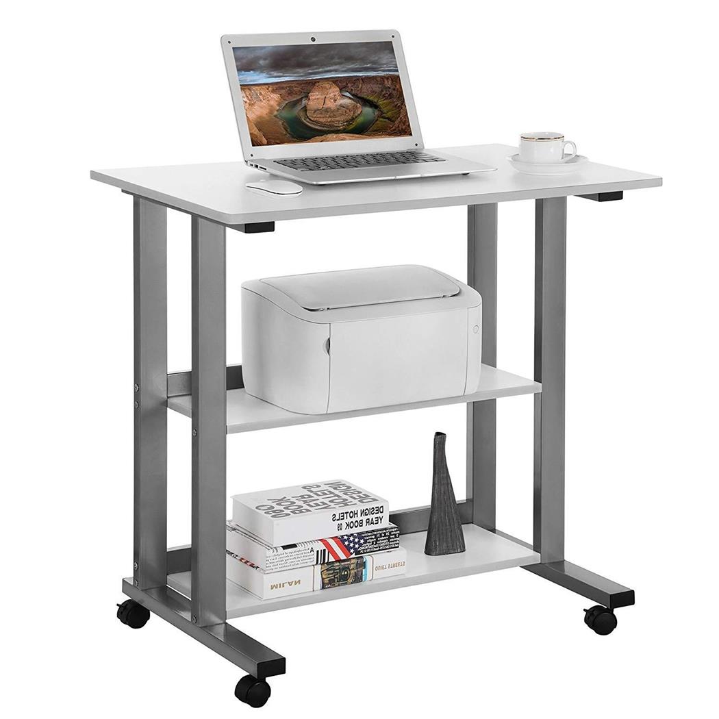 Computertisch JOEL, 80x50x77cm, mit Rollen, Metall und Holz, Farbe Weiß